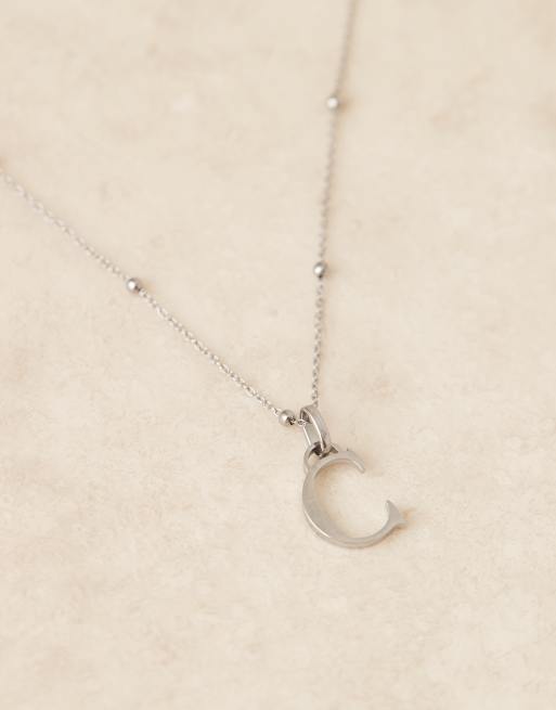 Abbott Lyon C initial necklace in silver plated waterproof stainless steel, 2 of 4