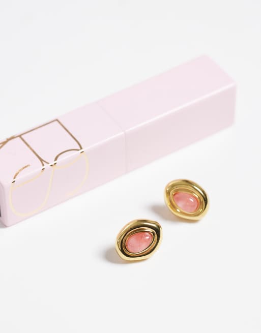 Abbott Lyon cherry quartz stone stud earring in 18k gold plated, 2 of 4
