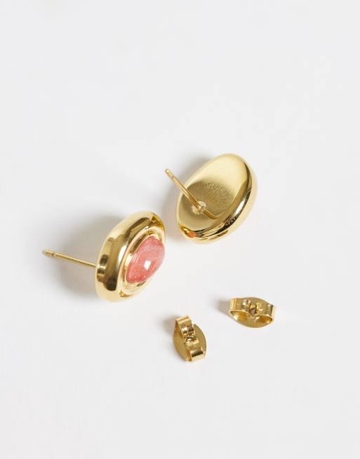 Abbott Lyon cherry quartz stone stud earrings in 18kt gold plated, 3 of 4