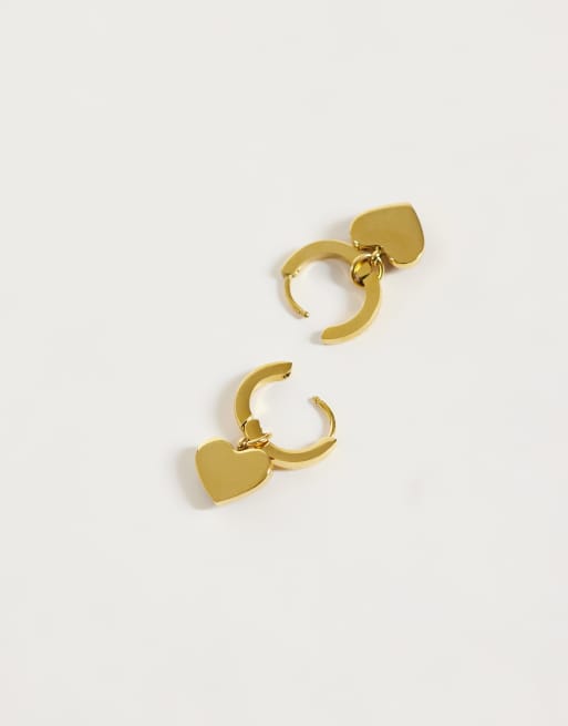 Abbott Lyon chocolate brown heart huggie hoops in 18k gold plated, 3 of 3