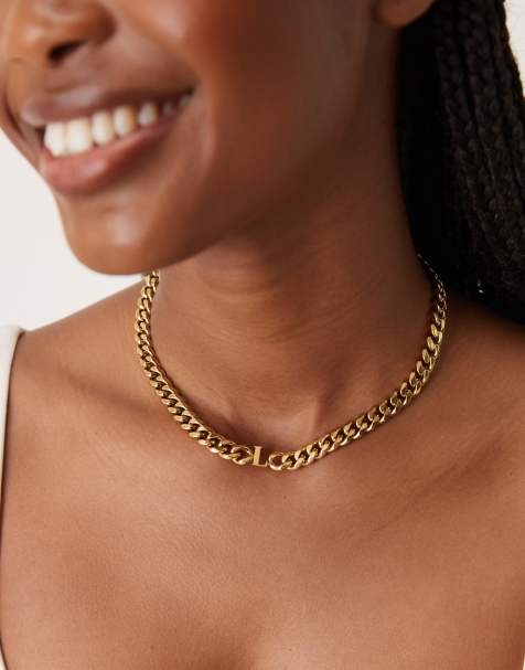 Abbott Lyon - Chunky choker-halskæde med 18 k guldbelægning og 'L'-initial i vandfast og rustfrit stål - view 1
