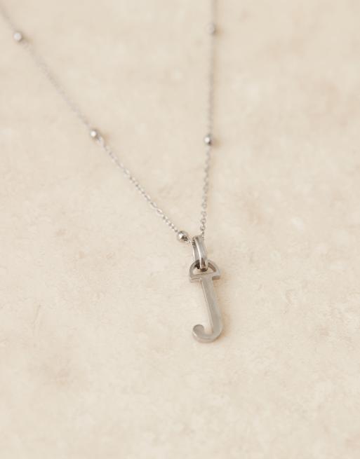 Abbott Lyon - Collana in acciaio inossidabile resistente all'acqua placcato argento con iniziale "J", 2 di 4