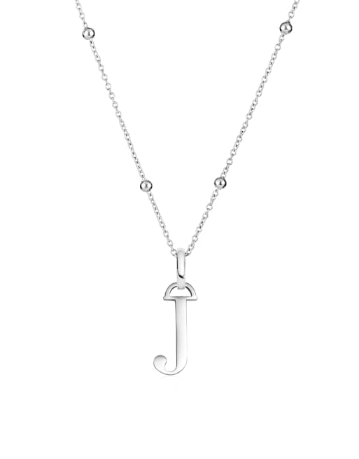 Abbott Lyon - Collana in acciaio inossidabile resistente all'acqua placcato argento con iniziale "J", 4 di 4