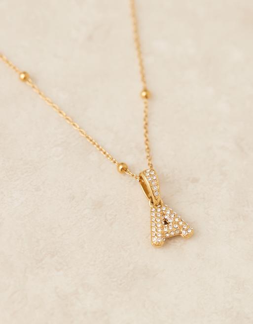 Abbott Lyon - Collana in acciaio inossidabile resistente all'acqua placcato oro 18 k con iniziale "A", 2 di 4