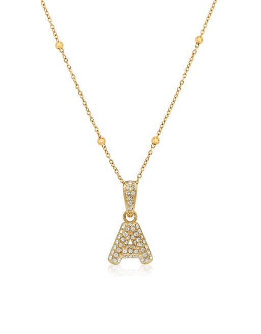 Abbott Lyon - Collana in acciaio inossidabile resistente all'acqua placcato oro 18 k con iniziale "A", 4 di 4