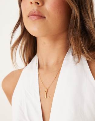 Abbott Lyon - Collana in acciaio inossidabile resistente all'acqua placcato oro 18 k con iniziale "L" - view 1