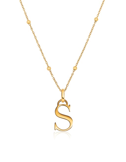 Abbott Lyon - Collana in acciaio inossidabile resistente all'acqua placcato oro 18 k con iniziale "S", 4 di 4