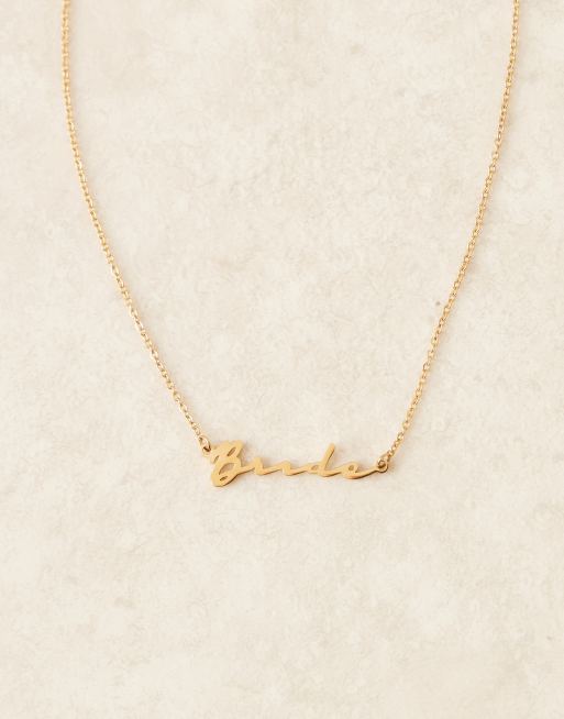 Abbott Lyon - Collana in acciaio inossidabile resistente all'acqua placcato oro 18 k con scritta "Bride", 2 di 3