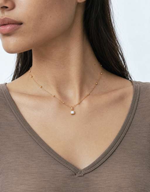 Abbott Lyon - Collana placcata oro 18 ct con ciondolo bombato in quarzo bianco, 5 di 5