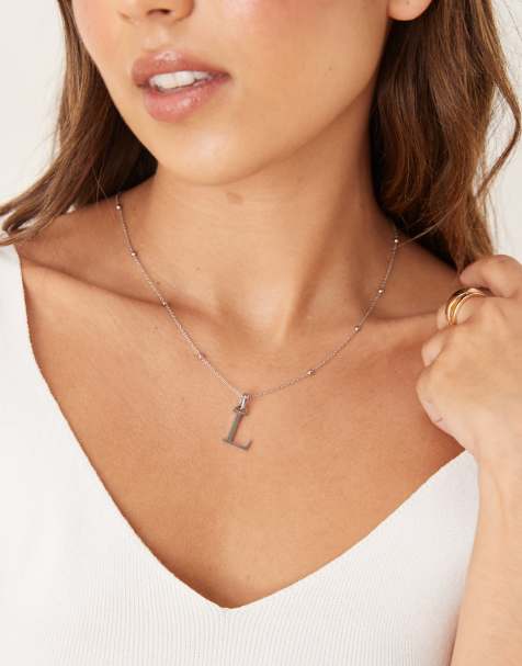 Abbott Lyon - Collier en acier inoxydable étanche plaqué argent avec pendentif à initiale « L » - view 1