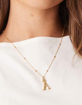 Abbott Lyon - Collier en acier inoxydable étanche plaqué or 18 carats avec initiale A »-Doré