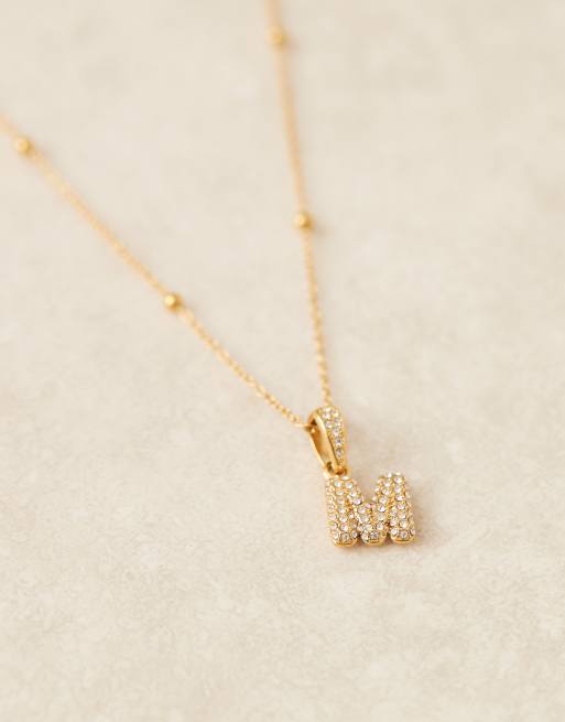 Abbott Lyon - Collier en acier inoxydable étanche plaqué or 18 carats avec initiale « M » effet bombé, 2 de 4