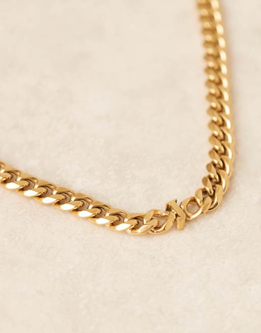 Abbott Lyon - Collier ras de cou en acier inoxydable étanche plaqué or 18 carats avec maillons épais et pendentif à initiale « J », 2 de 3
