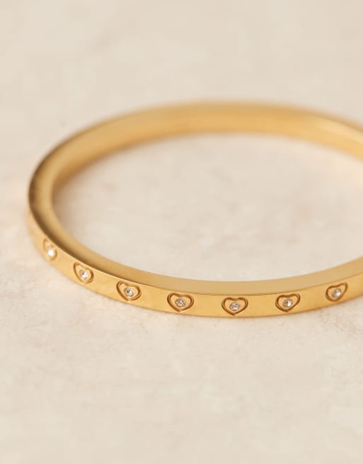 Abbott Lyon crystal heart bangle bracelet in 18k gold plated waterproof stainless steel, 3 of 4