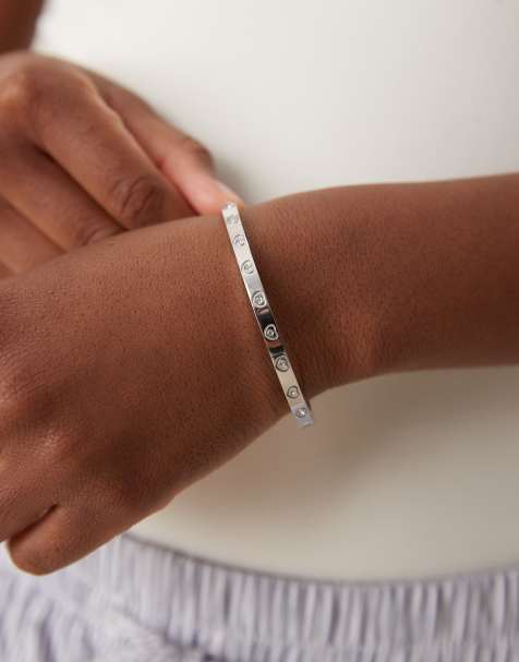 Abbott Lyon crystal heart bangle bracelet in silver plated waterproof stainless steel - view 1