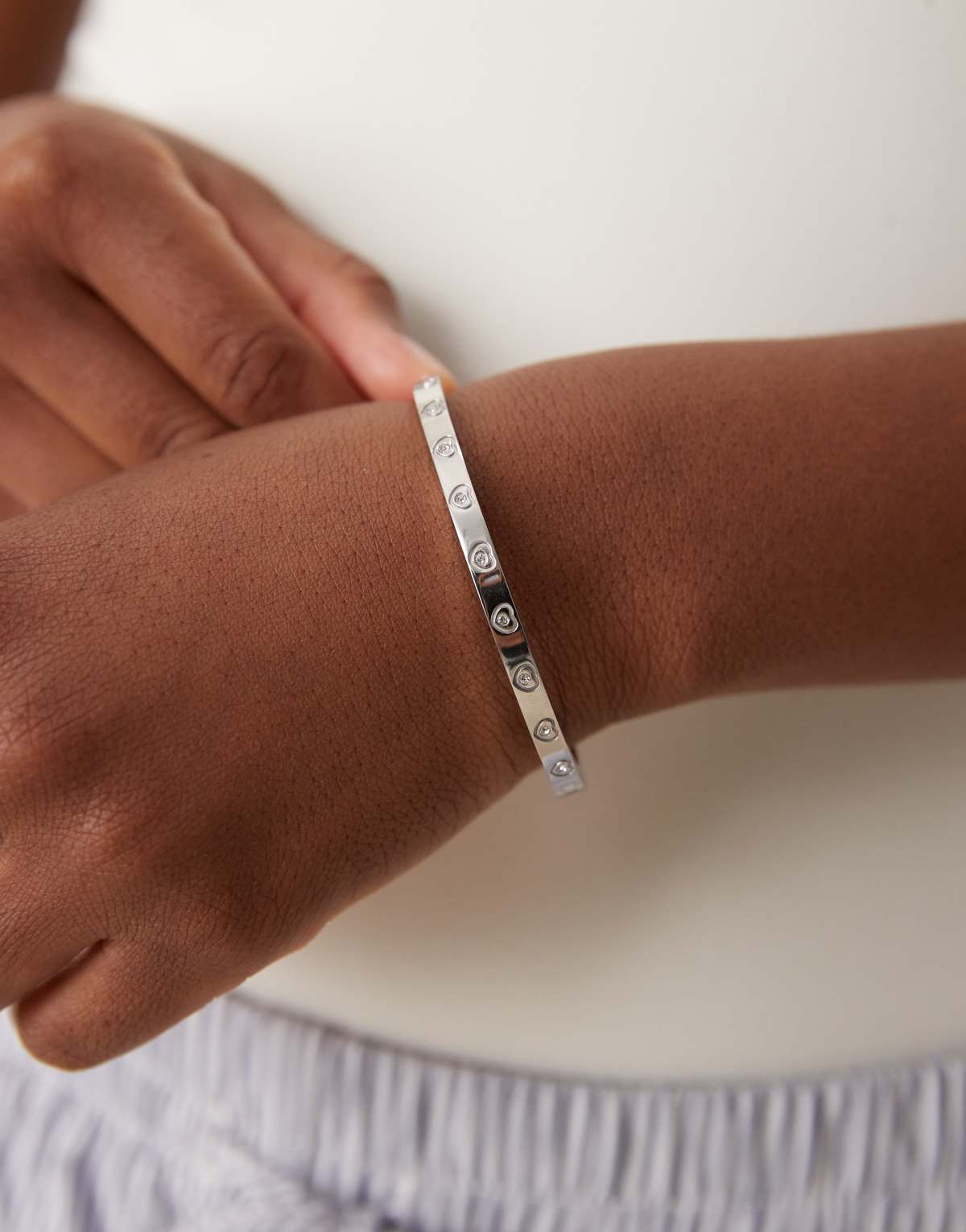 Abbott Lyon crystal heart bangle bracelet in silver plated waterproof stainless steel