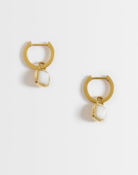 Abbott Lyon cushion-cut white quartz huggie hoop earrings in 18k gold plated - view 1