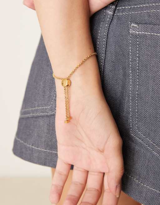 Abbott Lyon faux pearl clover adjustable bracelet in 18k gold