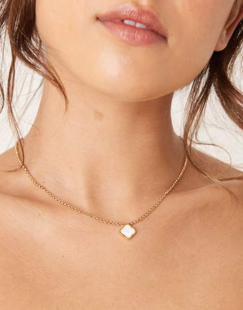Abbott Lyon faux pearl clover necklace in 18k gold plated waterproof stainless steel - view 1