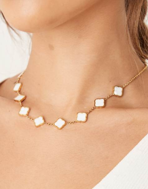 Abbott Lyon faux pearl multi clover necklace in 18k gold plated waterproof stainless steel - view 1