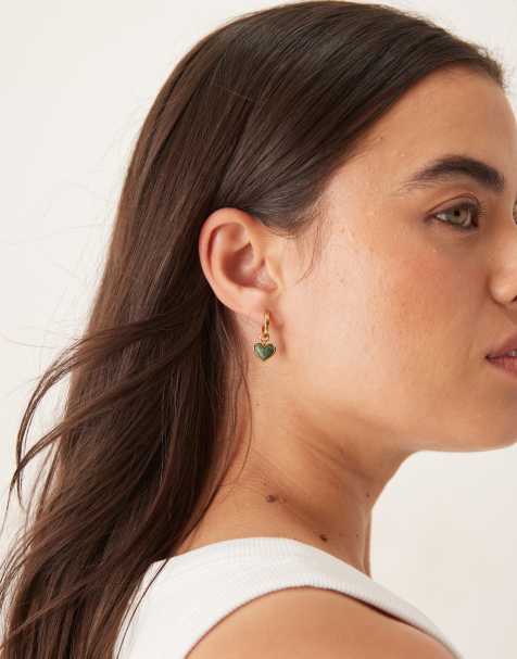 Abbott Lyon green quartz heart huggie hoop earrings in 18k gold plated waterproof stainless steel - view 1