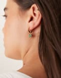 [Abbott Lyon] Abbott Lyon green quartz heart huggie hoop earrings in 18K gold plated waterproof stainless steel No Size GOLD