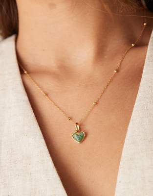 Abbott Lyon Abbott Lyon green quartz heart pendant necklace 18k gold plated waterproof stainless steel