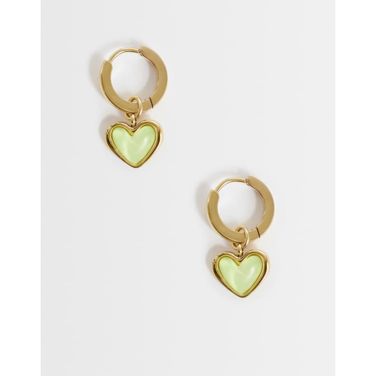健康アクセサリー hugunz HearT II Abbott Lyon green quartz huggie heart earrings in 18k gold plated