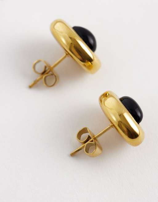 Abbott Lyon – Guldfärgade stiftörhängen med smält design och svart onyx i rostfritt stål med 18K plätering, 3 av 4