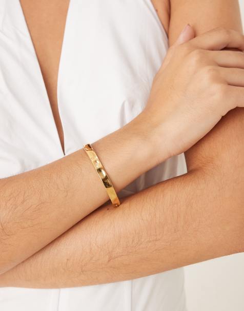 Abbott Lyon hammered abjustable bangle bracelet in 18k gold plated waterproof stainless steel - view 1