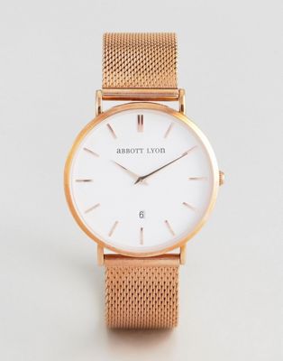 Abbott Lyon - Kensington 40 - Horloge met gevlochten band in roségoud