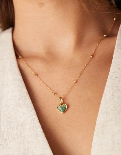 Abbott Lyon - Ketting van waterbestendig roestvrij staal verguld met 18k goud met hartvormig hangertje met groene quartz - view 1