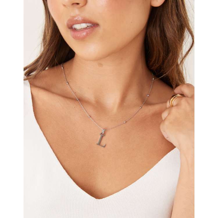 Abbott Lyon L initial necklace in silver plated waterproof