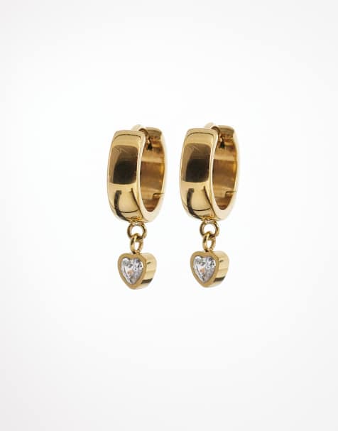 Abbott Lyon mini crystal heart huggie hoop earrings in 18k plated stainless steel in gold - view 1