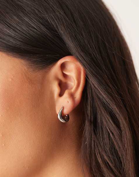 Abbott Lyon mini molten hoop earrings in waterproof stainless steel in silver - view 1