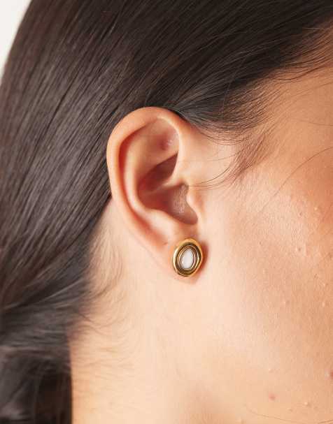 Abbott Lyon molten faux pearl stud stainless steel earrings in 18k gold plated - view 1