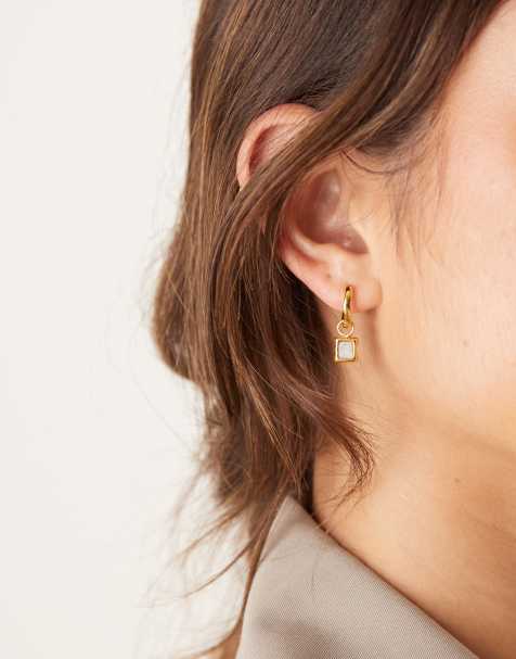 Abbott Lyon molten moonstone huggie hoop earrings in 18k gold plated waterproof stainless steel - view 1