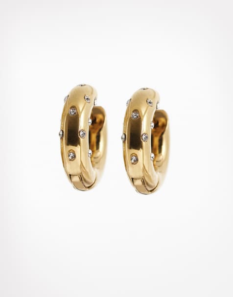 Abbott Lyon - Orecchini a cerchio decorati a pois in acciaio inossidabile placcato oro 18K - view 1