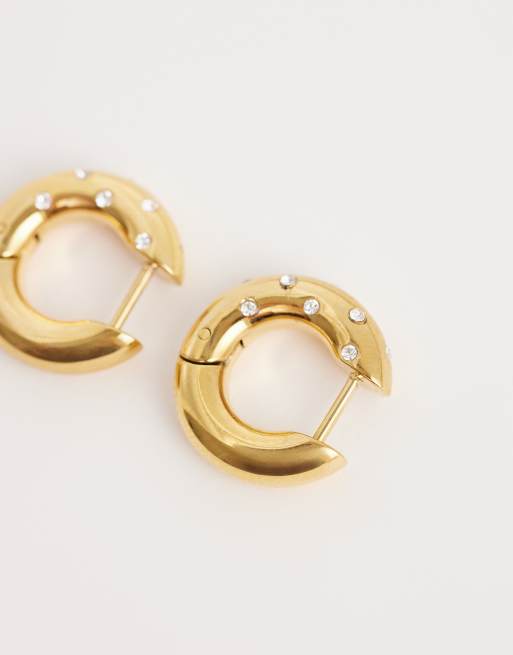 Abbott Lyon - Orecchini a cerchio decorati a pois in acciaio inossidabile placcato oro 18K, 4 di 4