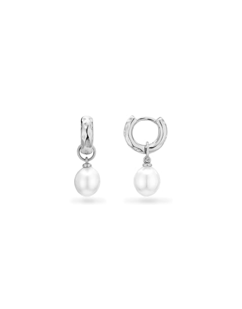 Abbott Lyon - Orecchini a cerchio piccoli in acciaio inossidabile resistente all'acqua placcato argento con perle pendenti - view 1
