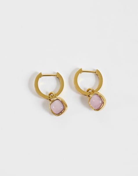 Abbott Lyon pale pink opal cushion huggie hoop earrings in 18k gold plated - view 1