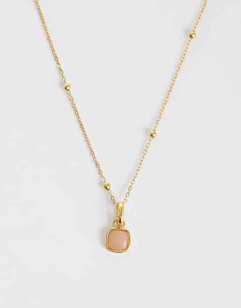 Abbott Lyon pale pink opal cushion pendant necklace in 18k gold plate - view 1