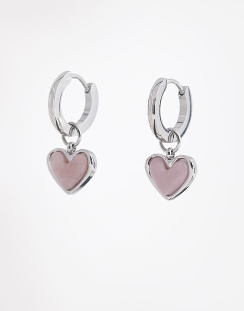 Abbott Lyon pale pink opal heart huggie hoop earrings in silver - view 1