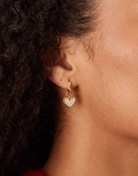 Abbott Lyon pave crystal heart drop stainless steel earring in 18k gold plated - view 1