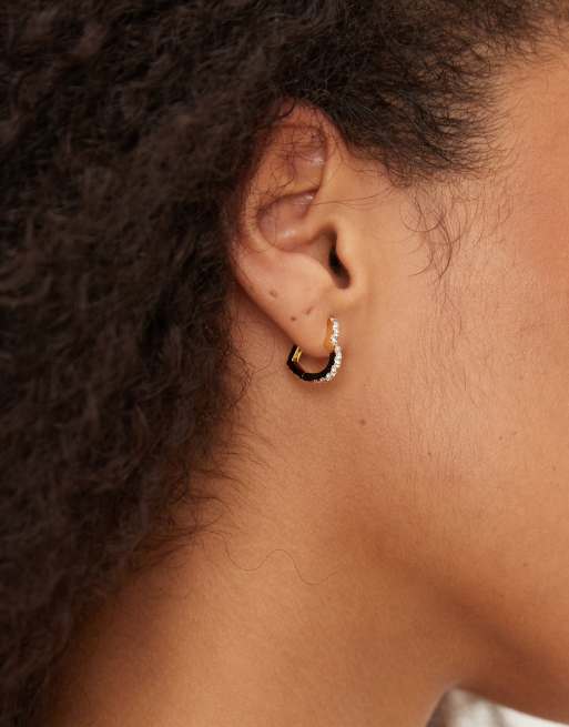 Abbott Lyon pave crystal heart hoop stainless steel earrings in 18k gold plate