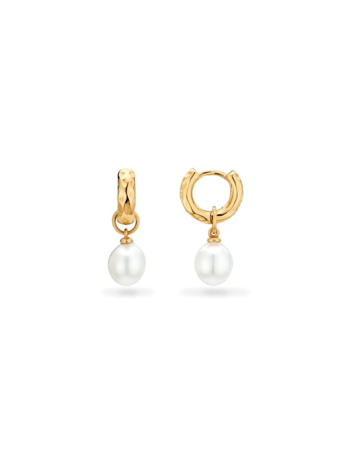 Abbott Lyon pearl drop huggie hoop earrings in 18k gold plated waterproof stainless steel, 4 of 4