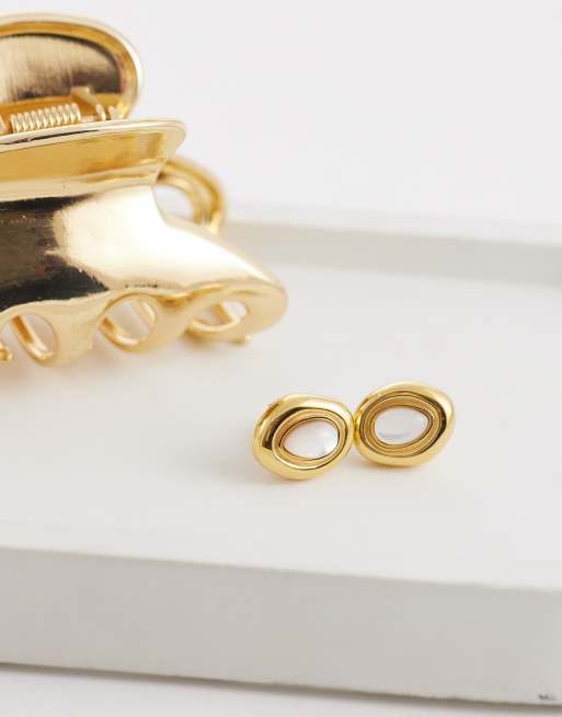 Abbott Lyon pearl molten stud earrings in 18k plated stainless steel in gold, 2 of 4