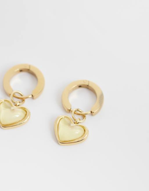 Abbott Lyon - Pendientes de aro pequeños chapados en oro de 18 quilates con diseño de corazón con cuarzo amarillo, 4 de 4