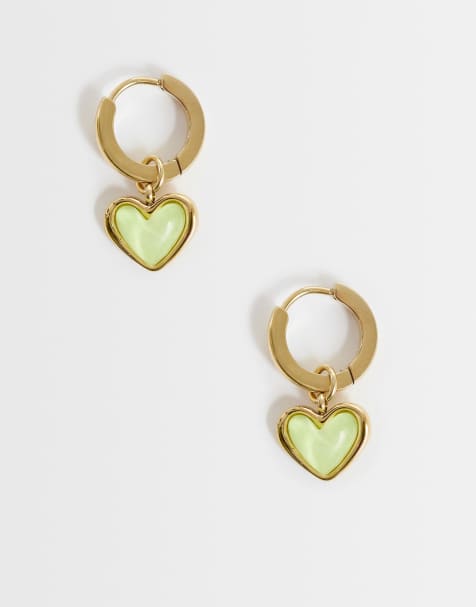 Abbott Lyon - Pendientes de aro pequeños con diseño de corazón de cuarzo verde chapados en oro de 18 quilates - view 1