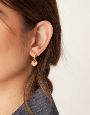 Abbott Lyon - Petites créoles en acier inoxydable étanche plaqué or 18 carats avec breloque caur en opale rose-Doré